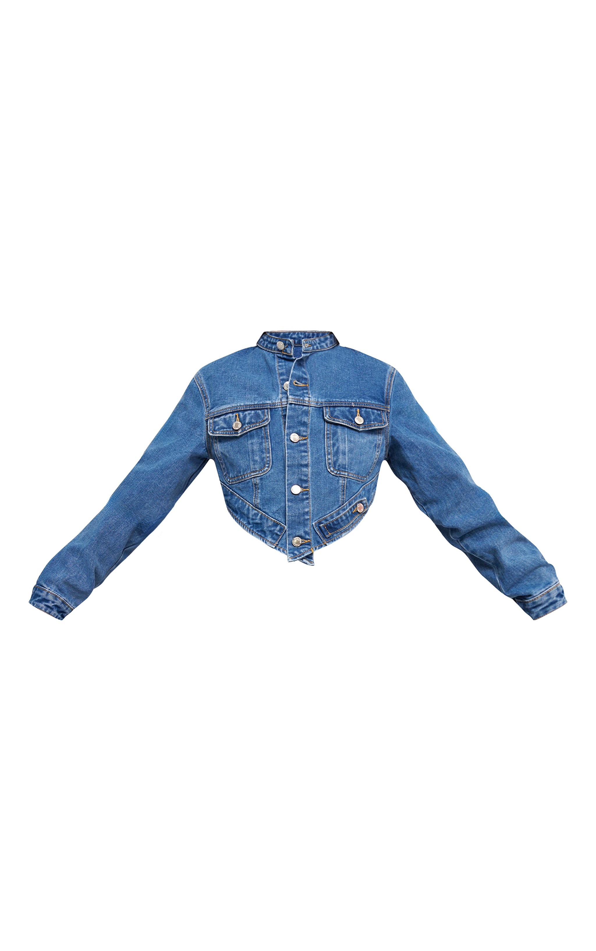 Mid Blue Wash Hanky Hem Cropped Denim Jacket image 5