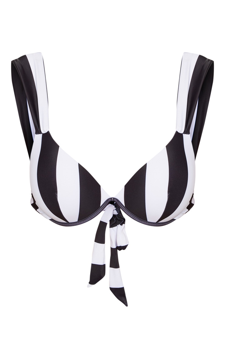 Black & White Stripe Cupped Bikini Top PrettyLittleThing