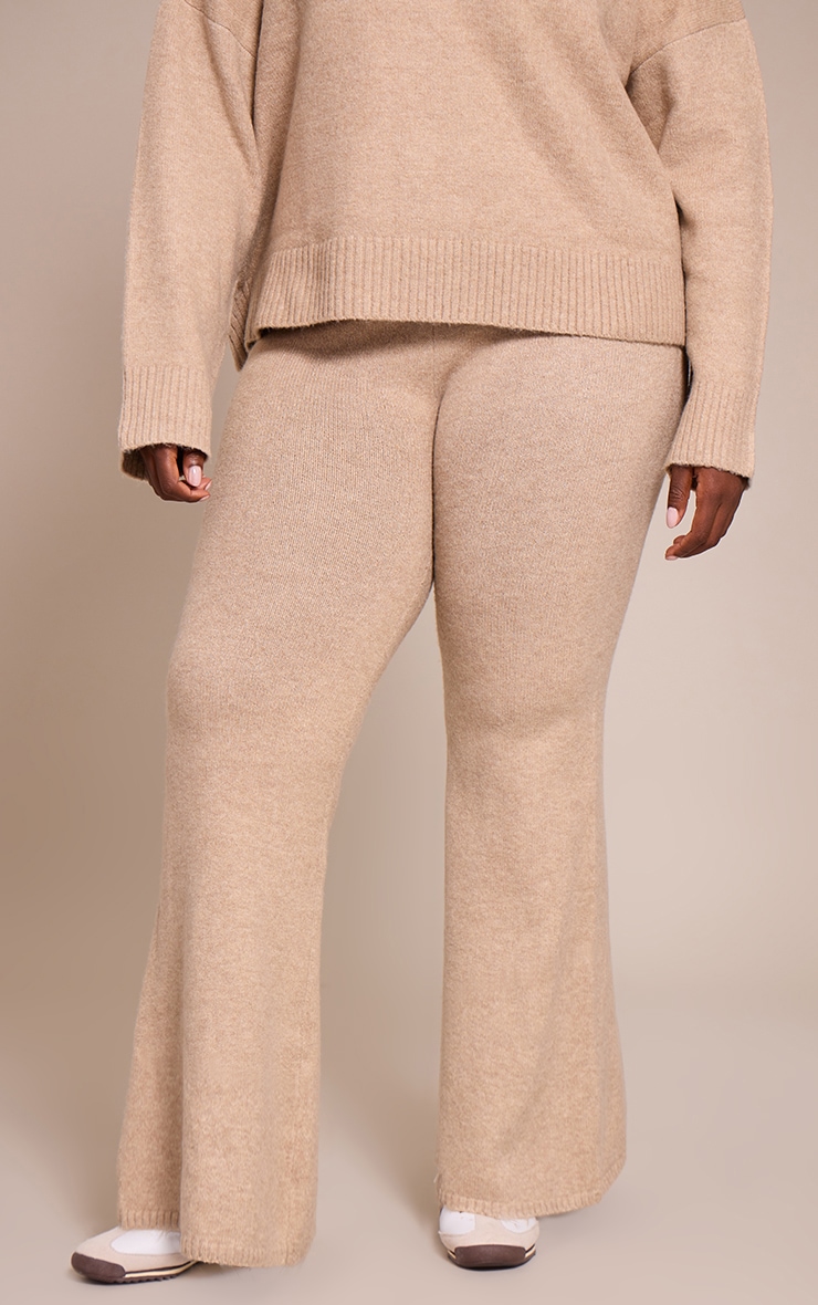 Plus Taupe Wide Leg Knitted Pants image 2