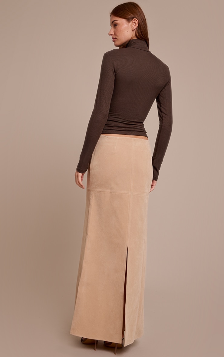 Sand Faux Suede Column Maxi Skirt  image 3