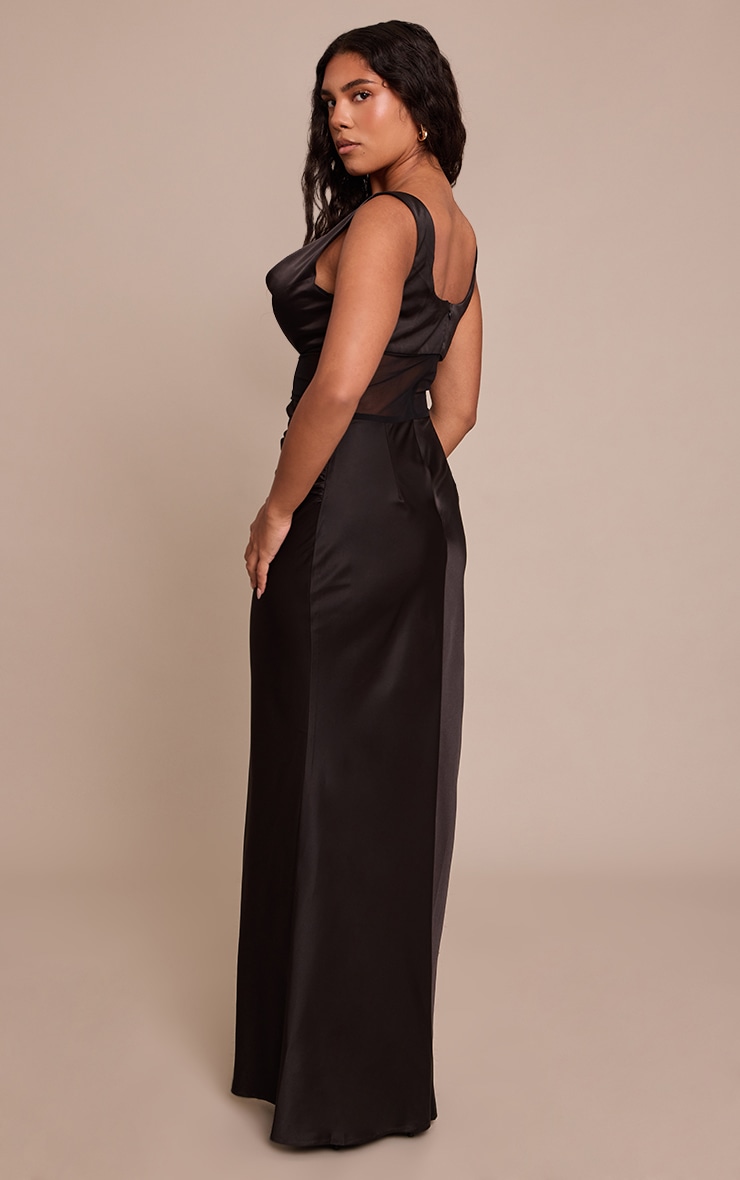 Shape Robe longue satinée noire à col bénitier et partie en mesh image 2