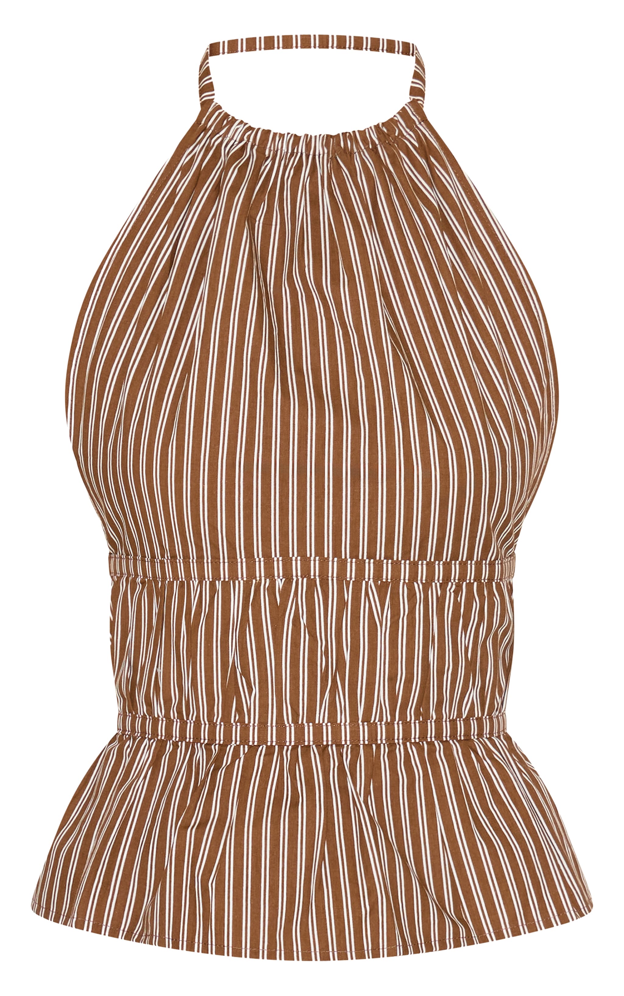 Tall Chocolate Stripe Woven Ruched Backless Long Top image 5