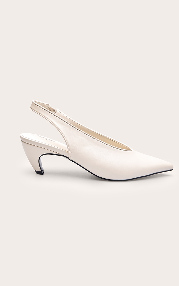 Cream Buttery PU Point Toe Curved Heeled Sling Back image 2