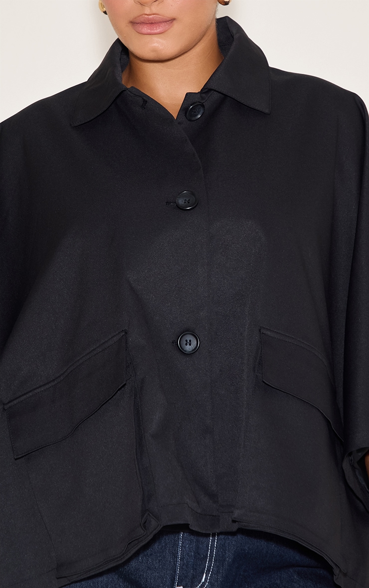 Plus Black Batwing Cropped Trench Style Jacket image 4