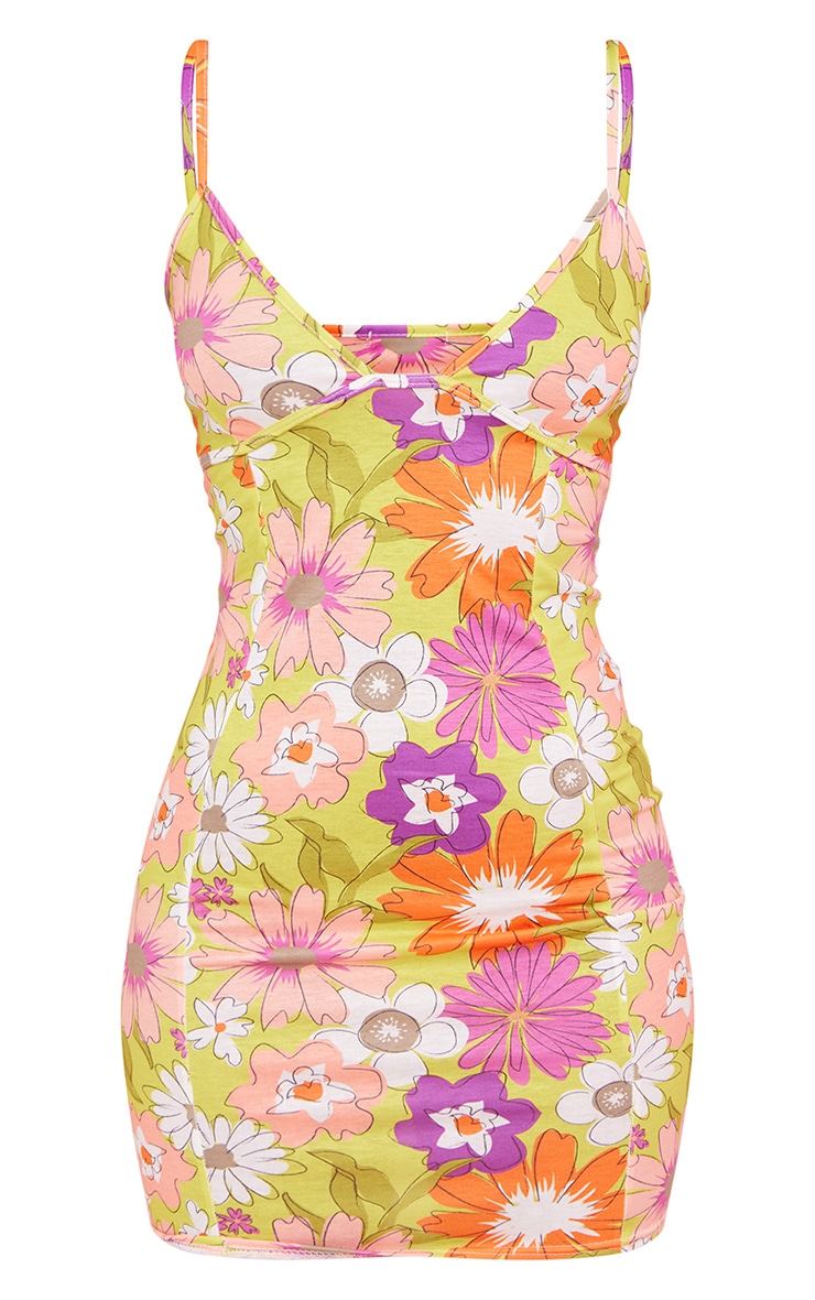 Multi Daisy Print Binding Strappy Bodycon Dress image 5
