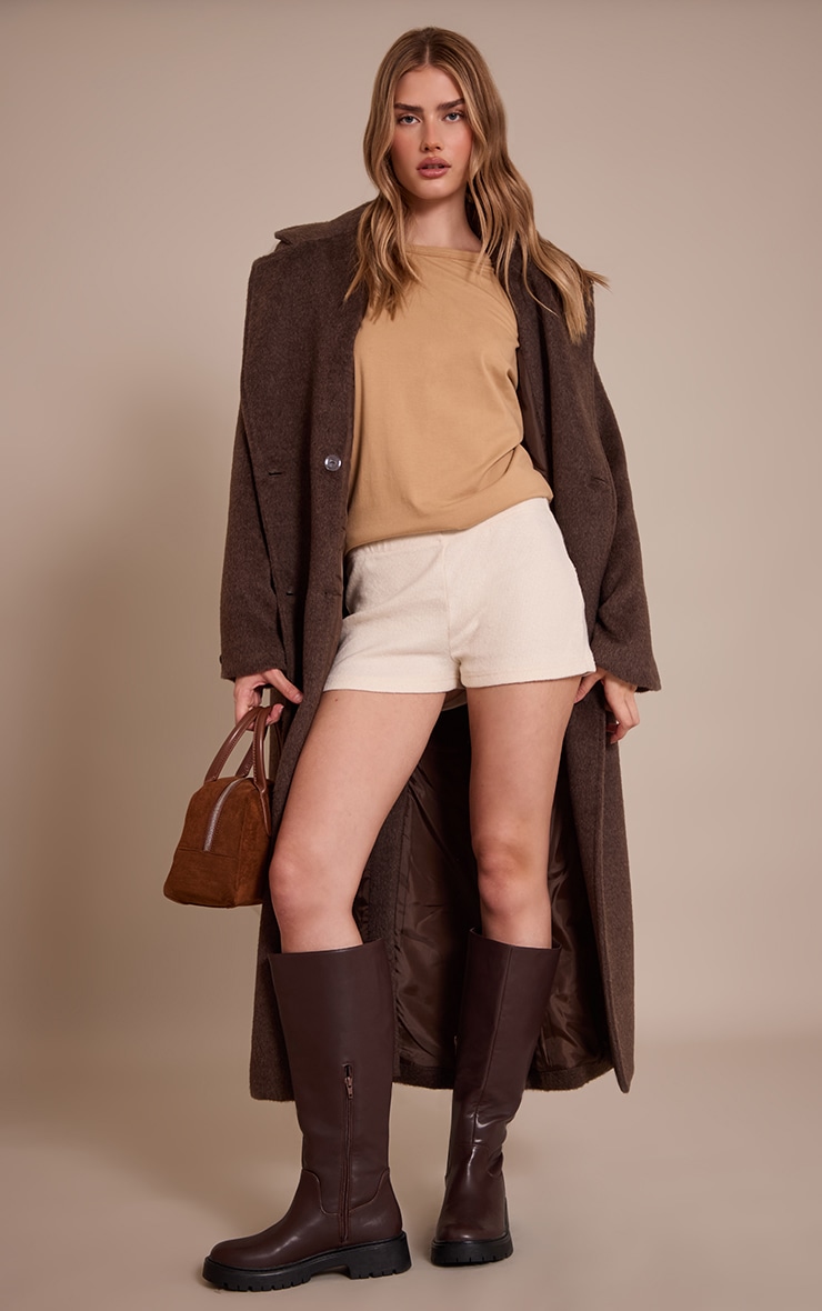 Cream Thick Brushed Rib Hot Pant image 4