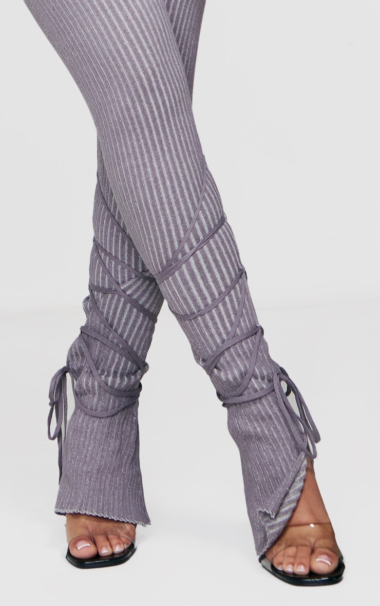 Shape Charcoal Two Tone Knit Tie Hem Fit Flare Pants image 4