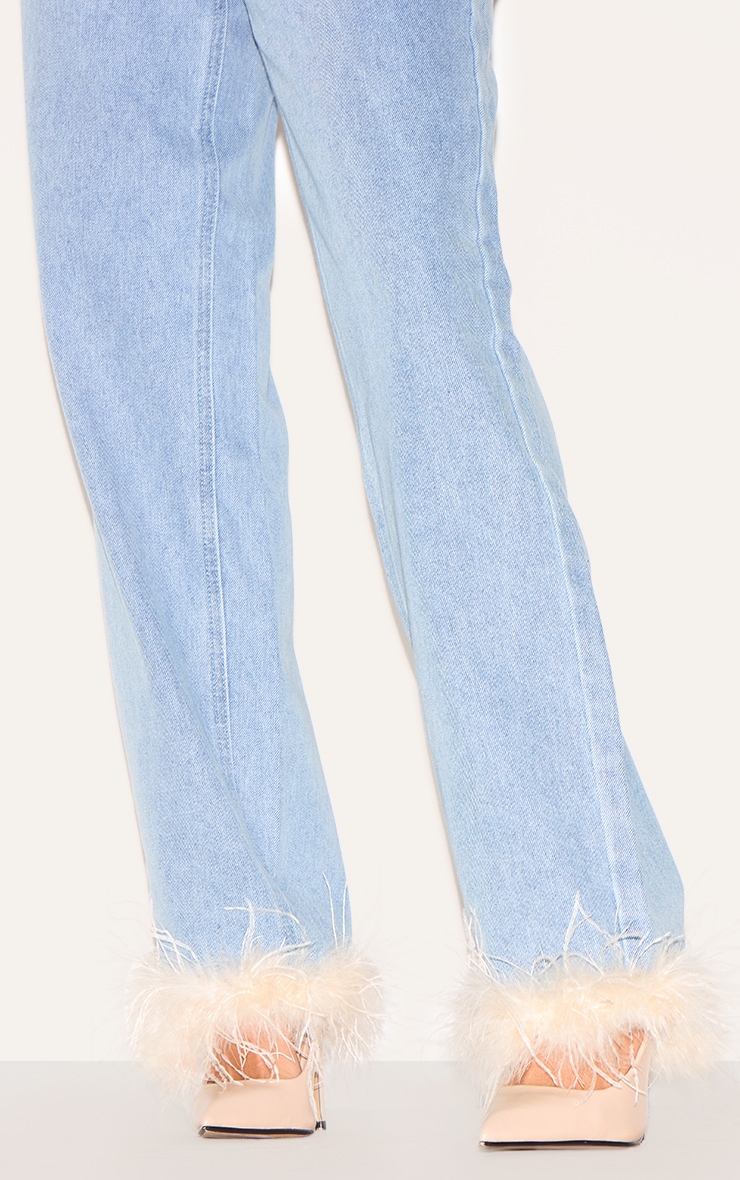 Blue Feather Trim Straight Leg Jeans image 4