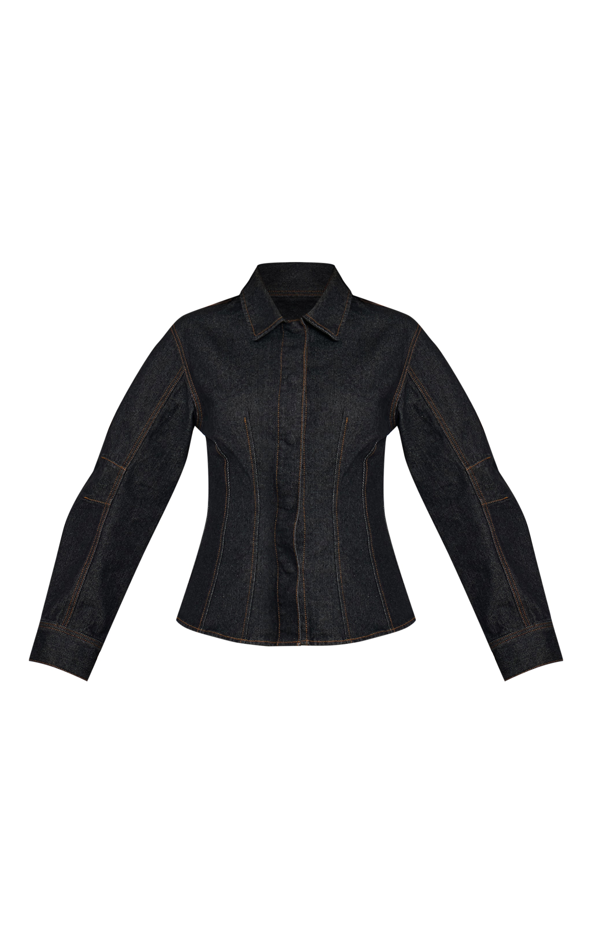 Raw Indigo Balloon Sleeve Cinched Denim Shirt image 5