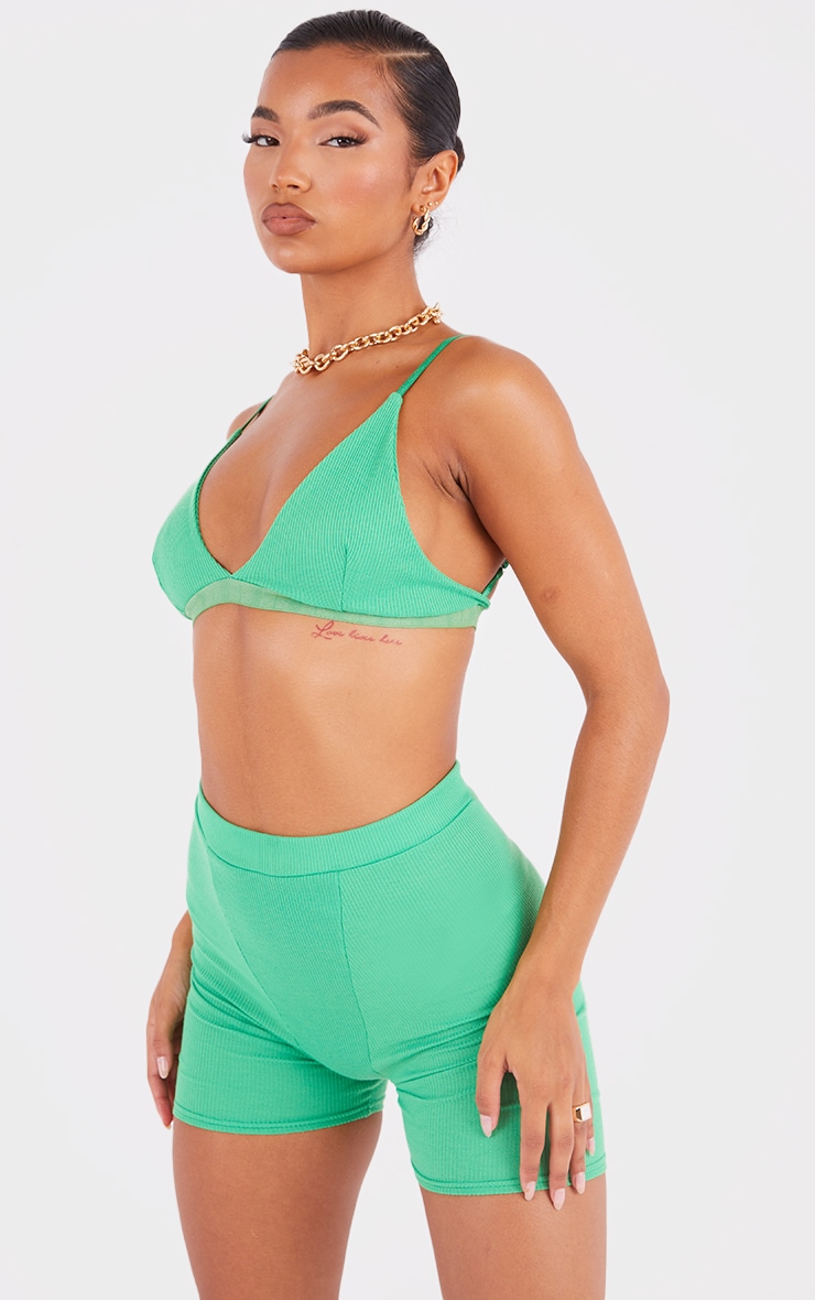 Bright Green Ribbed Bike Shorts Two Piece Sets PrettyLittleThing USA