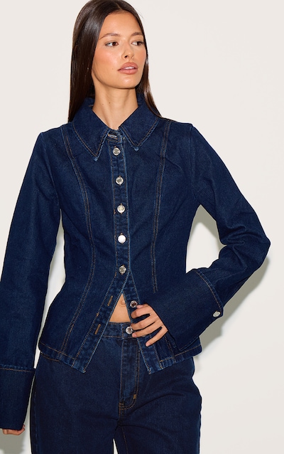 Chemise en jean indigo à manches longues et taille cintrée