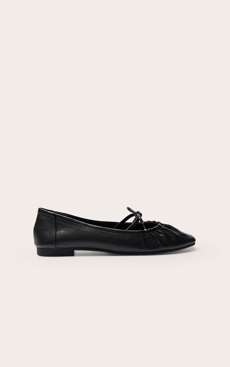 Black Bow Ruched Square Toe Ballet Flats image 2