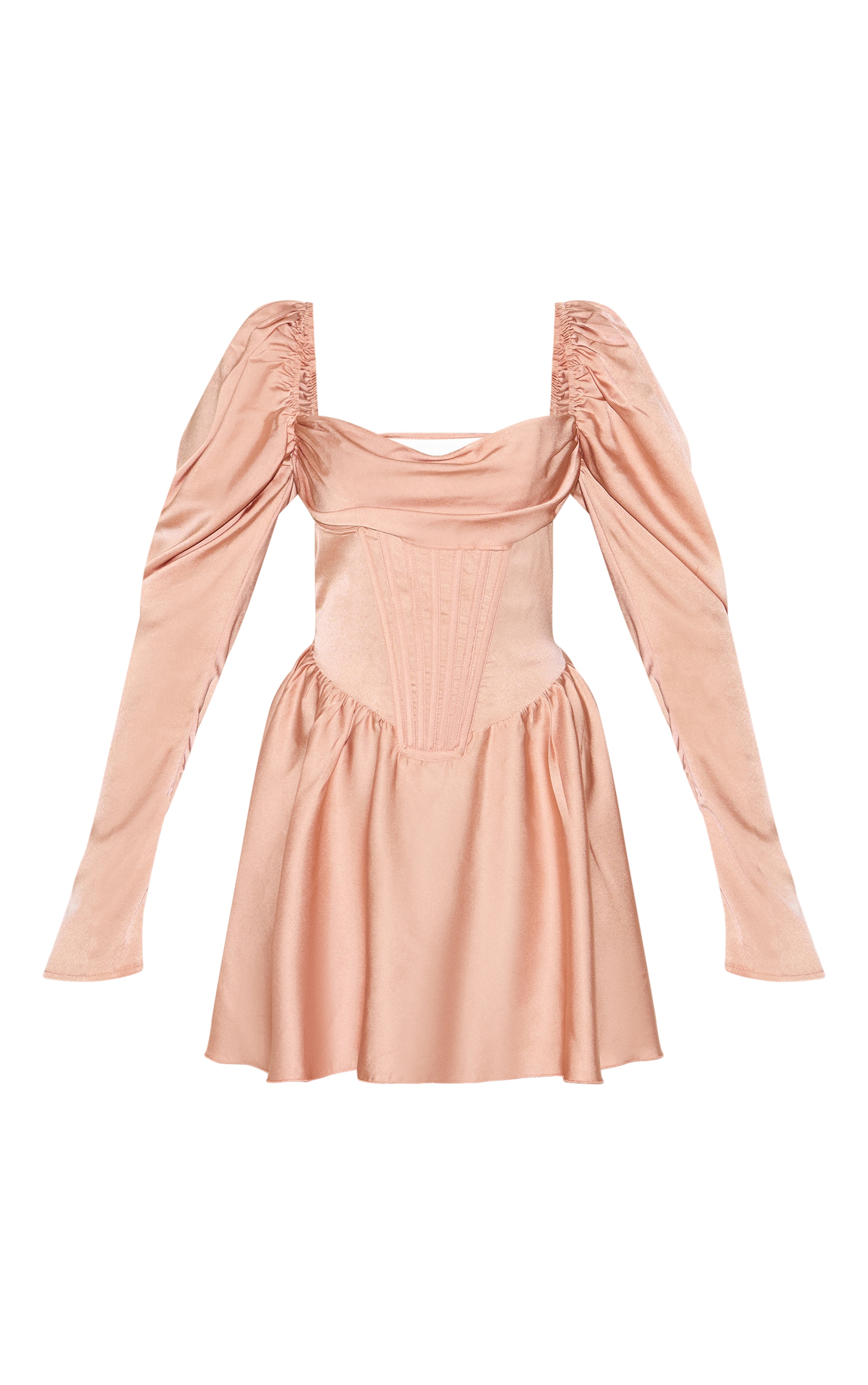 Dusty Peach Satin Corset Detail Puffball Skater Dress image 5
