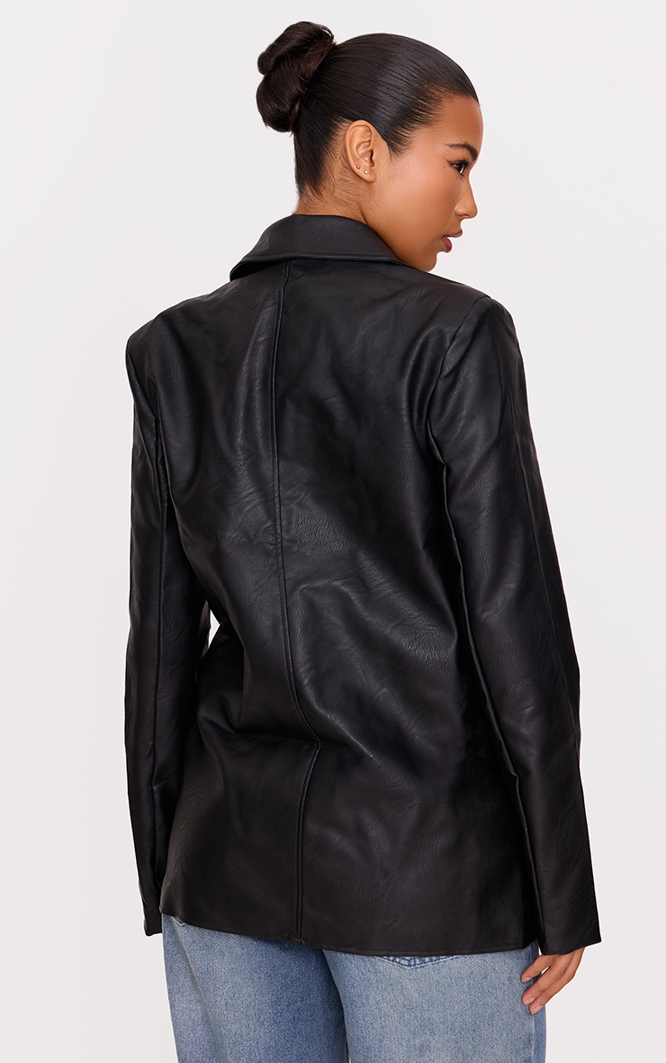 Washed Black Textured Faux Leather Blazer image 2