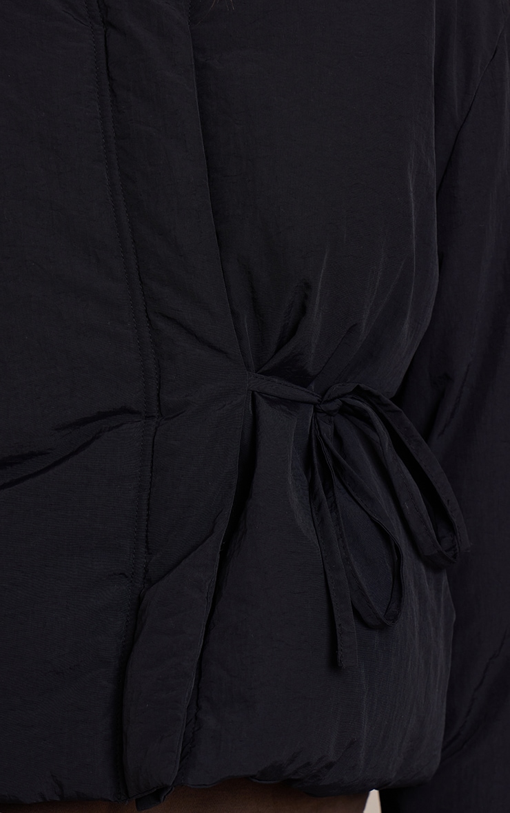 Black High Neck Tie Waist Quilted Jacket image 4