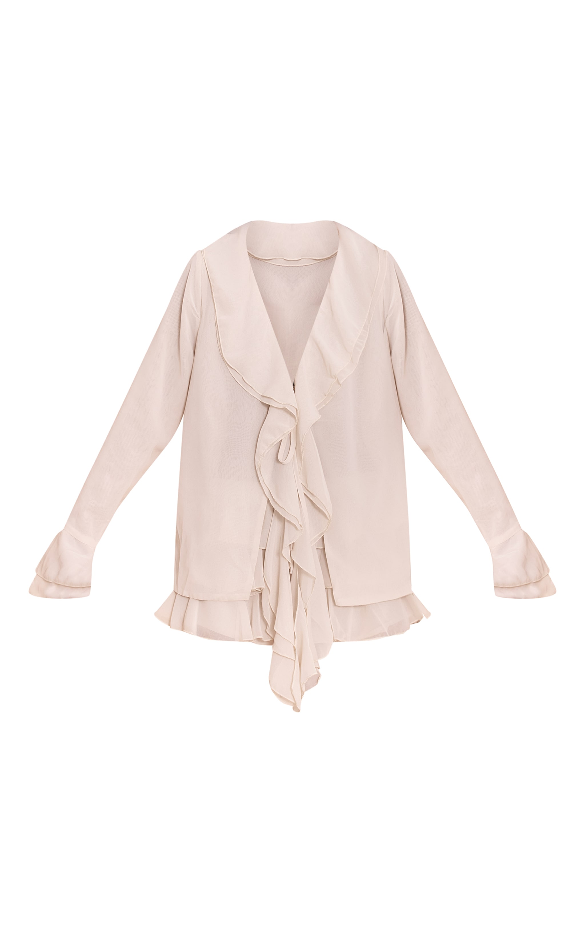 Top en mousseline de soie crème à décolleté volanté et manches longues image 5