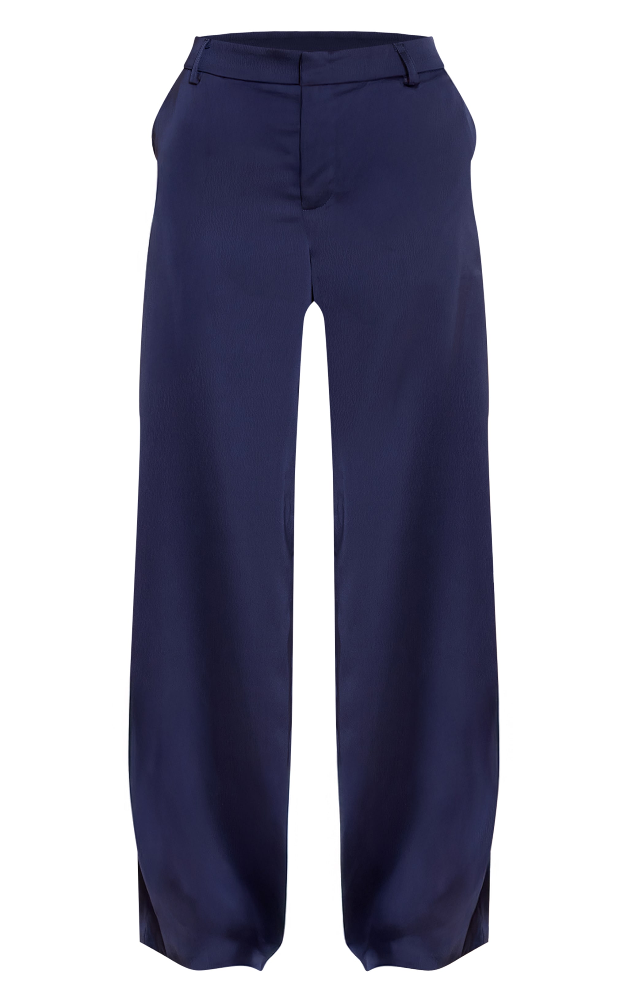 Navy Satin Tailored Detail Wide Leg Pants image 5