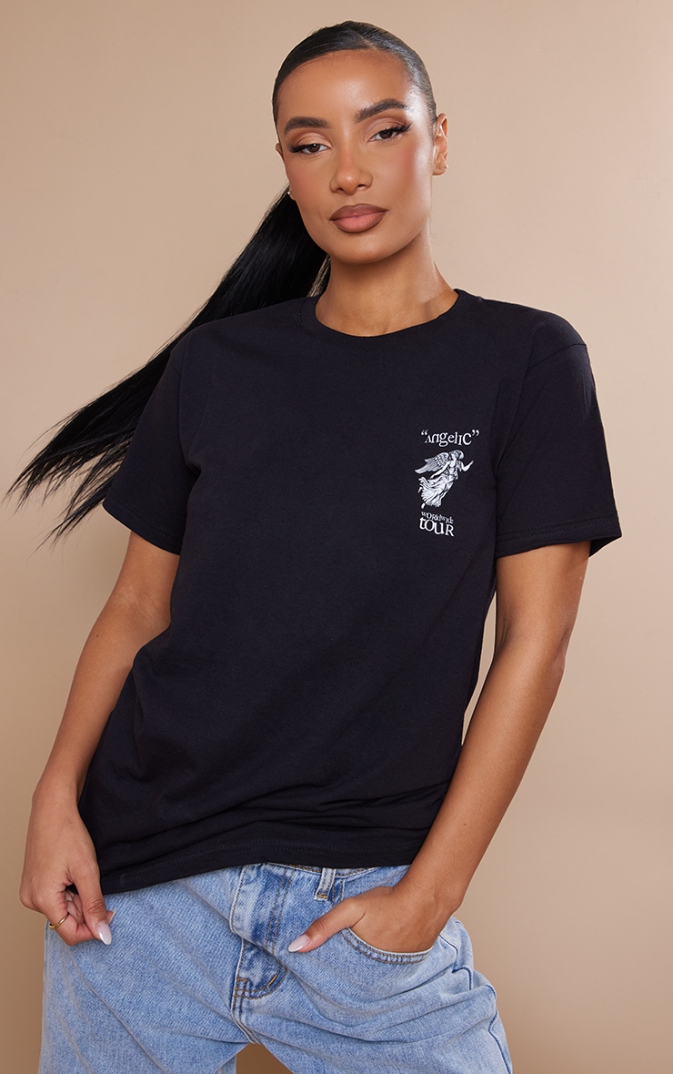 T-shirt oversize noir imprimé Angelic Tour image 2