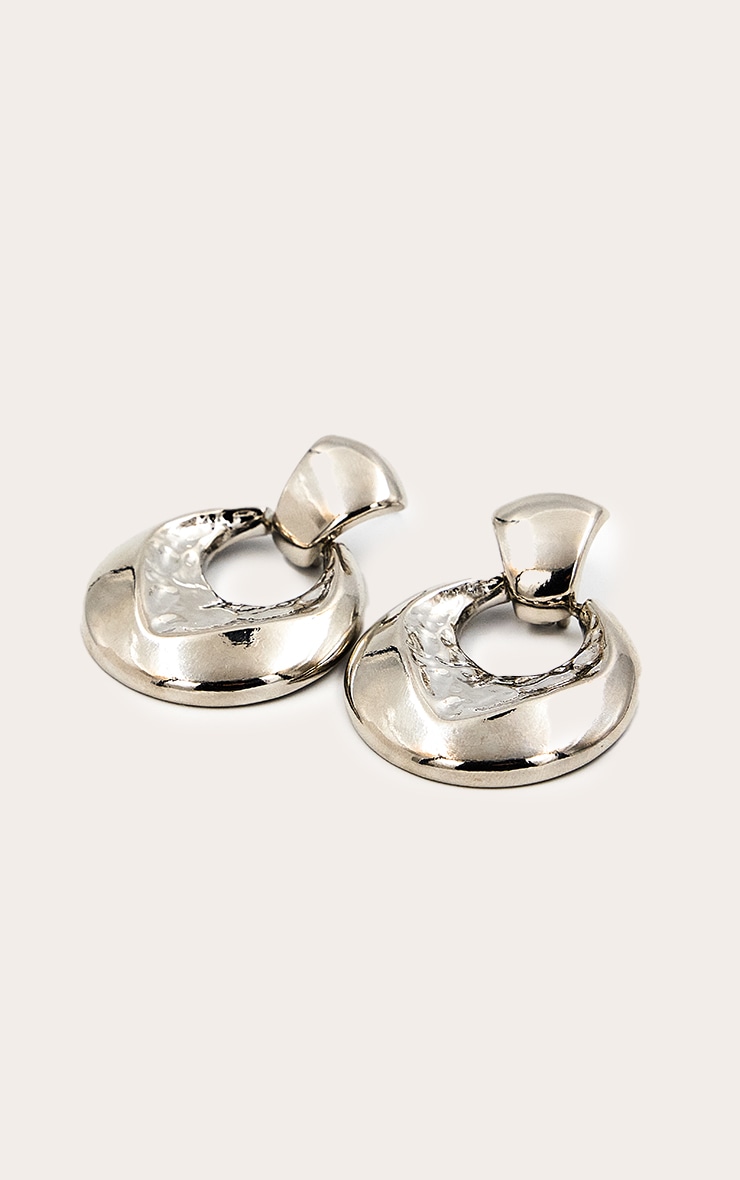 Silver Hammered Door Knocker Earrings image 3