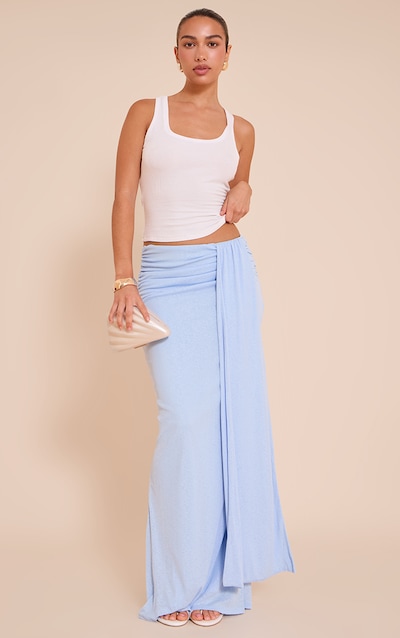 Light Blue Double Layer Onion Skin Drape Detail Maxi Skirt