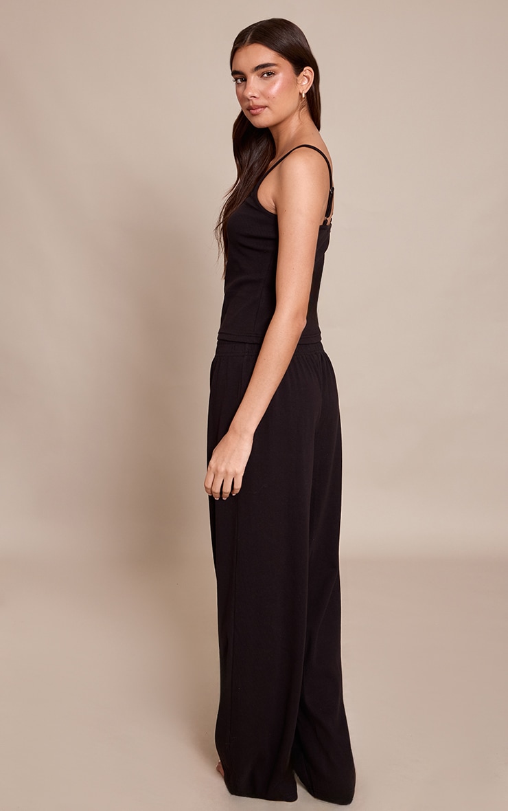 Black Ribbed Elasticated Waist Pajama Pants image 3