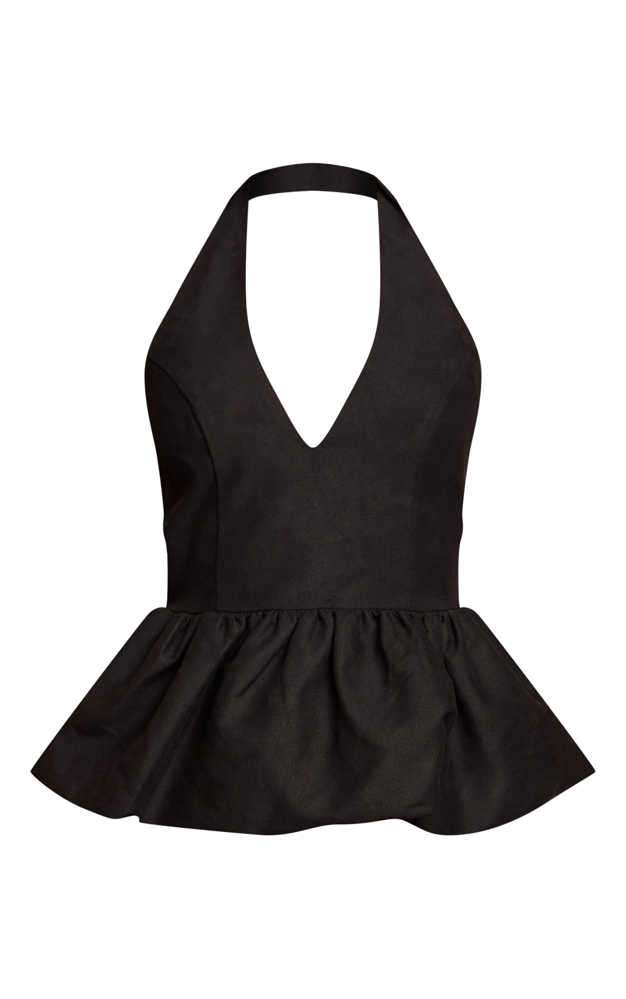 Black Woven Halterneck Peplum Top image 5