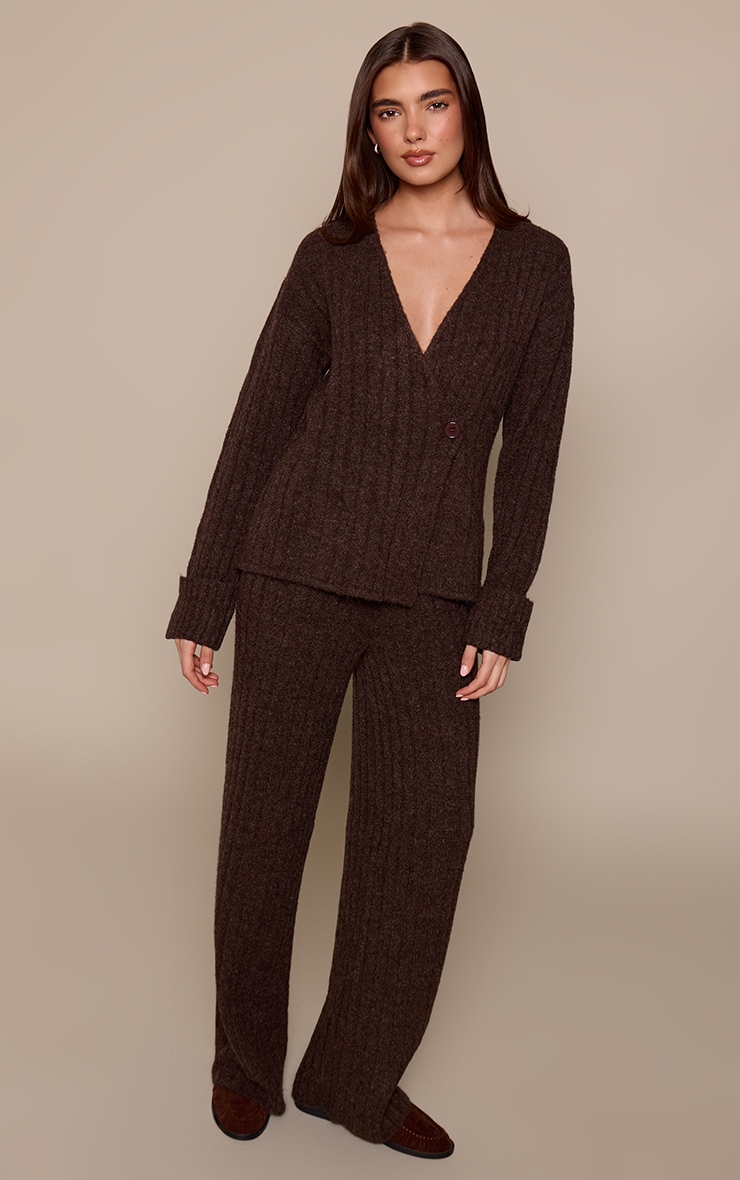 Chocolate Hazel Knit Wide Leg Trousers