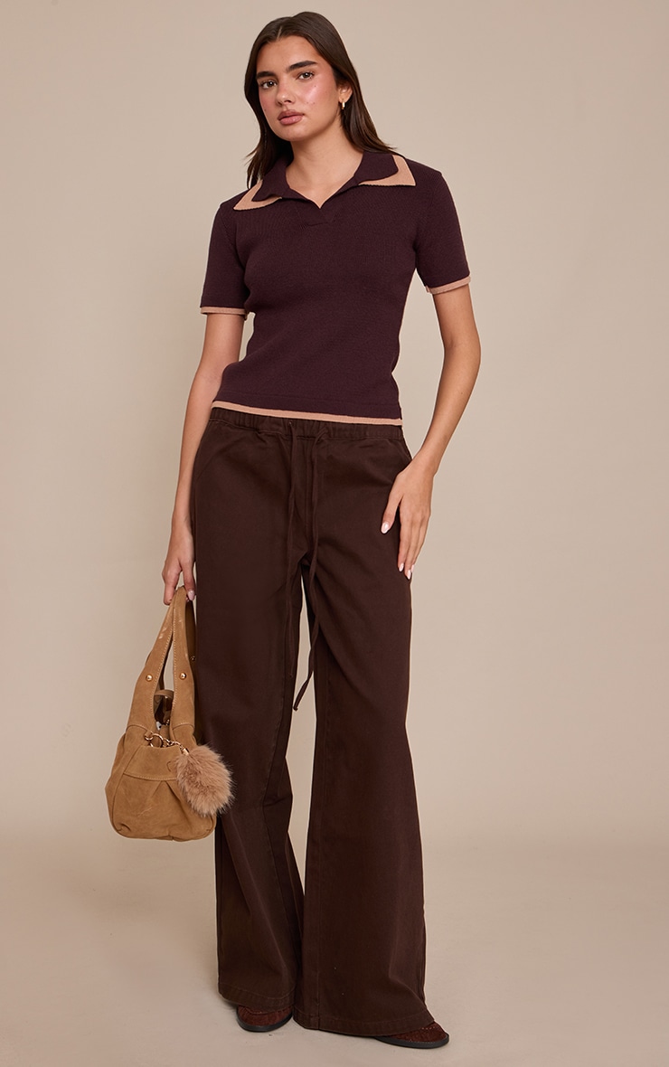 Brown Double Layer Knitted Polo Top  image 3