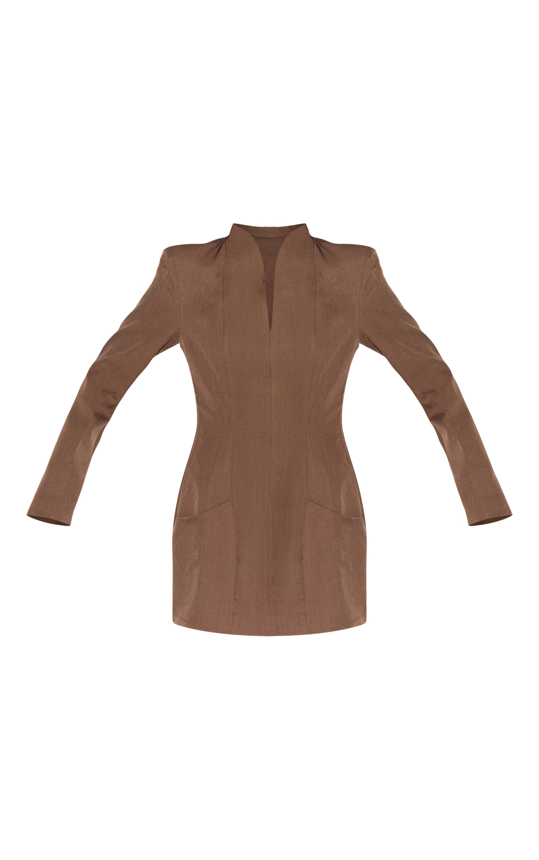 Mushroom Woven Collarless Long Sleeve Blazer Dress image 5