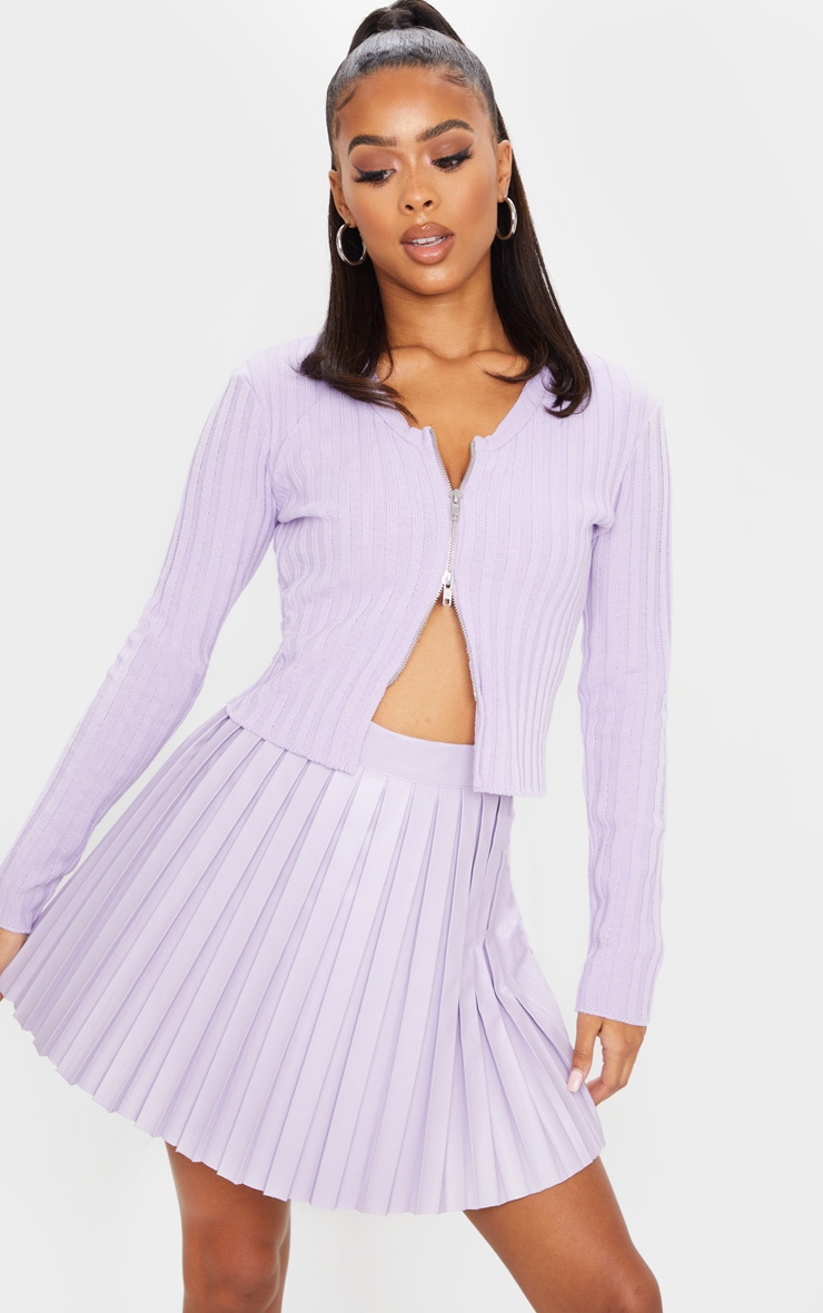 Lilac Double Ended Zip Wide Rib Knitted Top | PrettyLittleThing QA