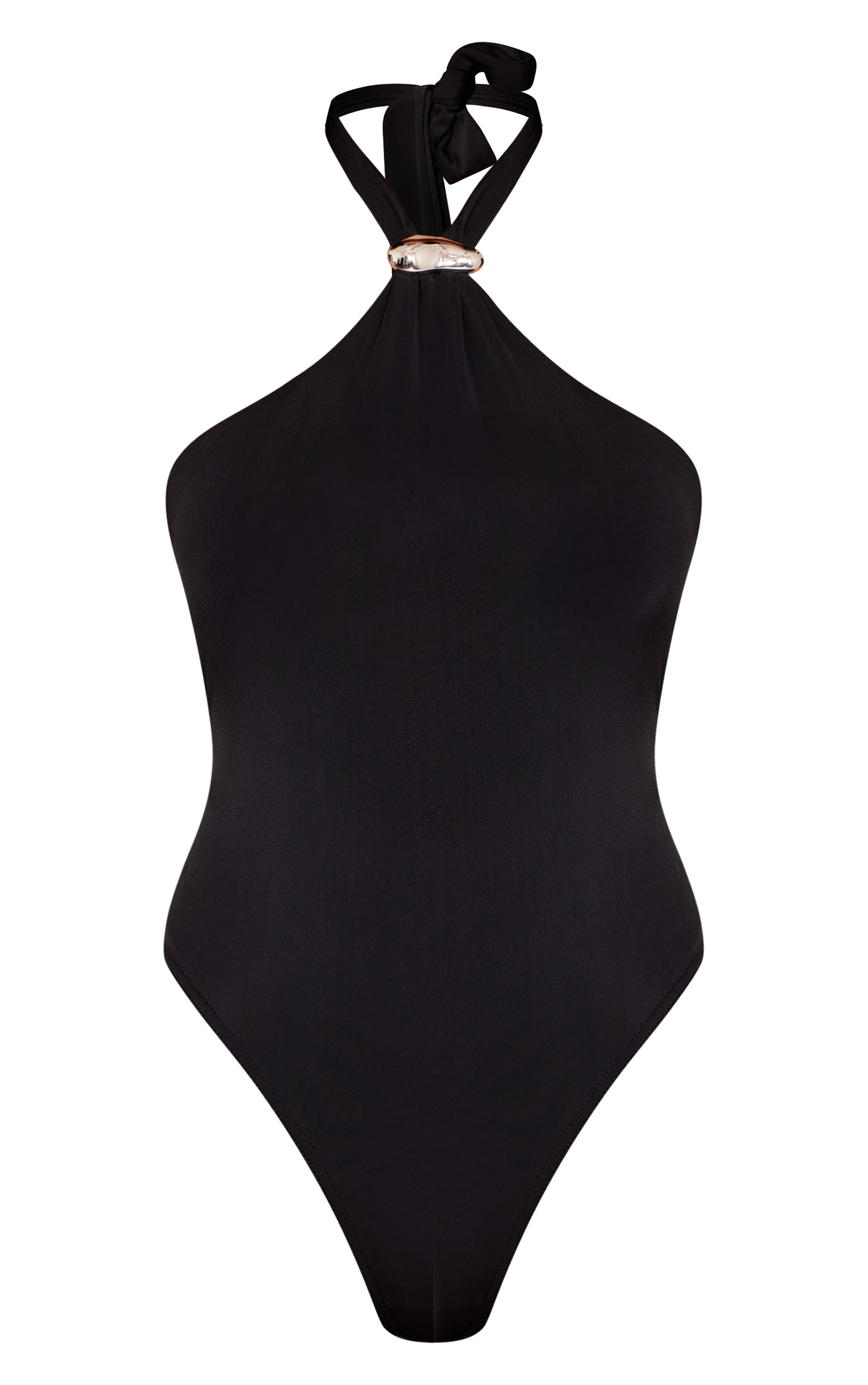Black Matte Sculpt Trim Detail Halter Neck Neck Bodysuit  image 5