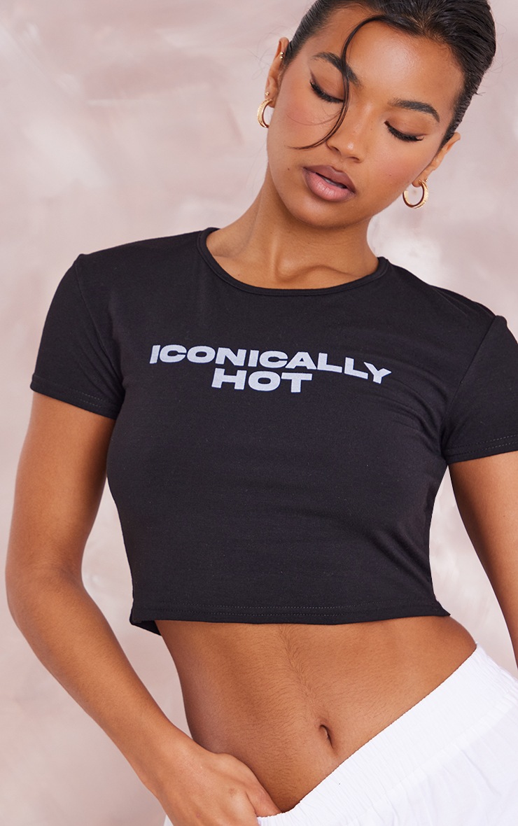 Chemise courte ajustée noire à imprimé Ironically Hot image 1
