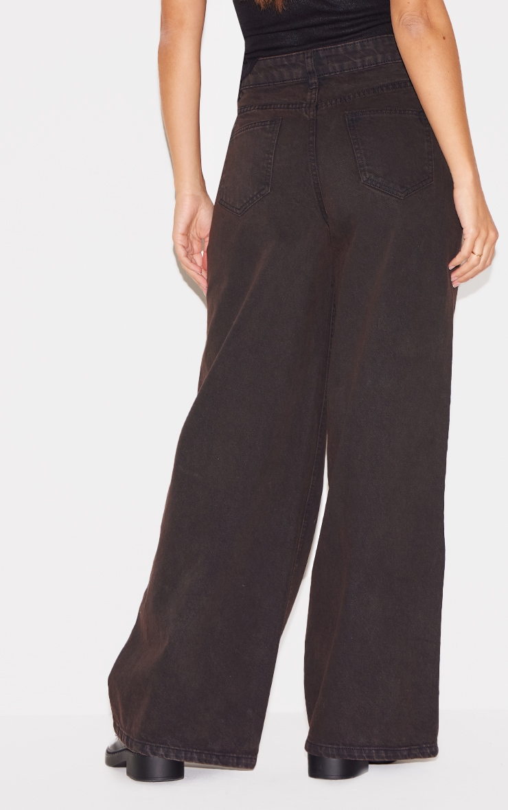 Dark Chocolate Mid Rise Button Waistband Wide Leg Jeans image 3