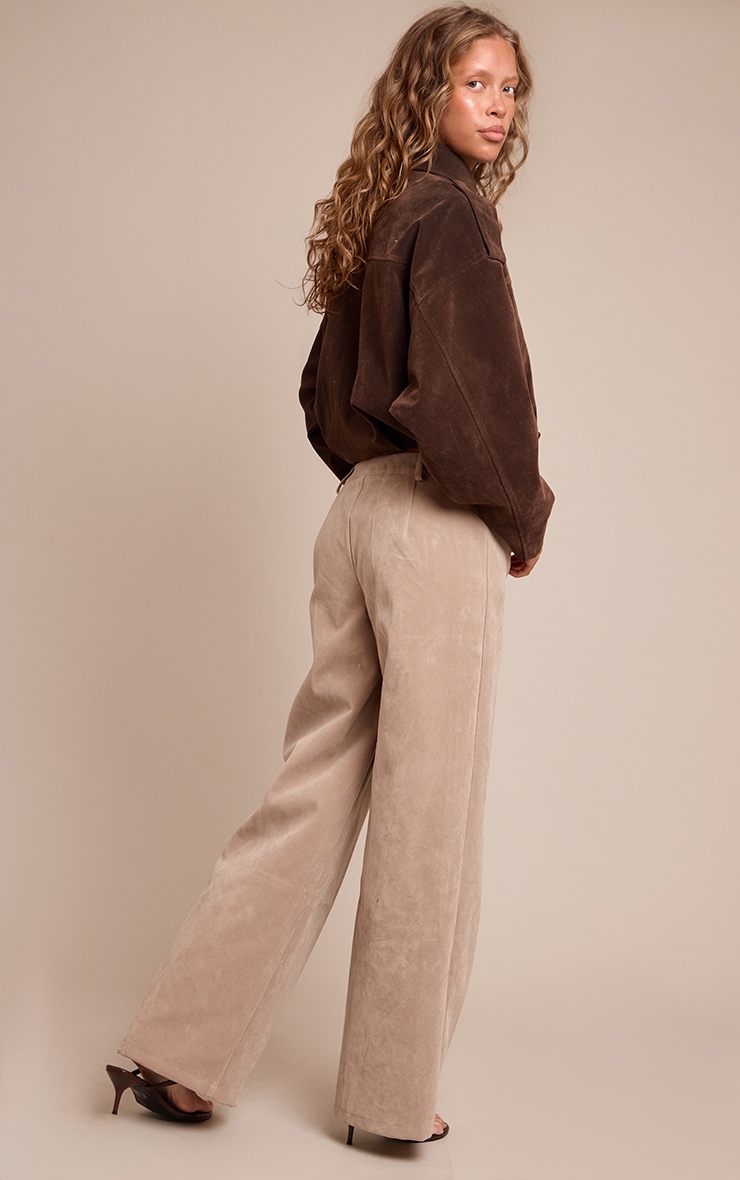 Sand Faux Suede Straight Leg Pants image 3