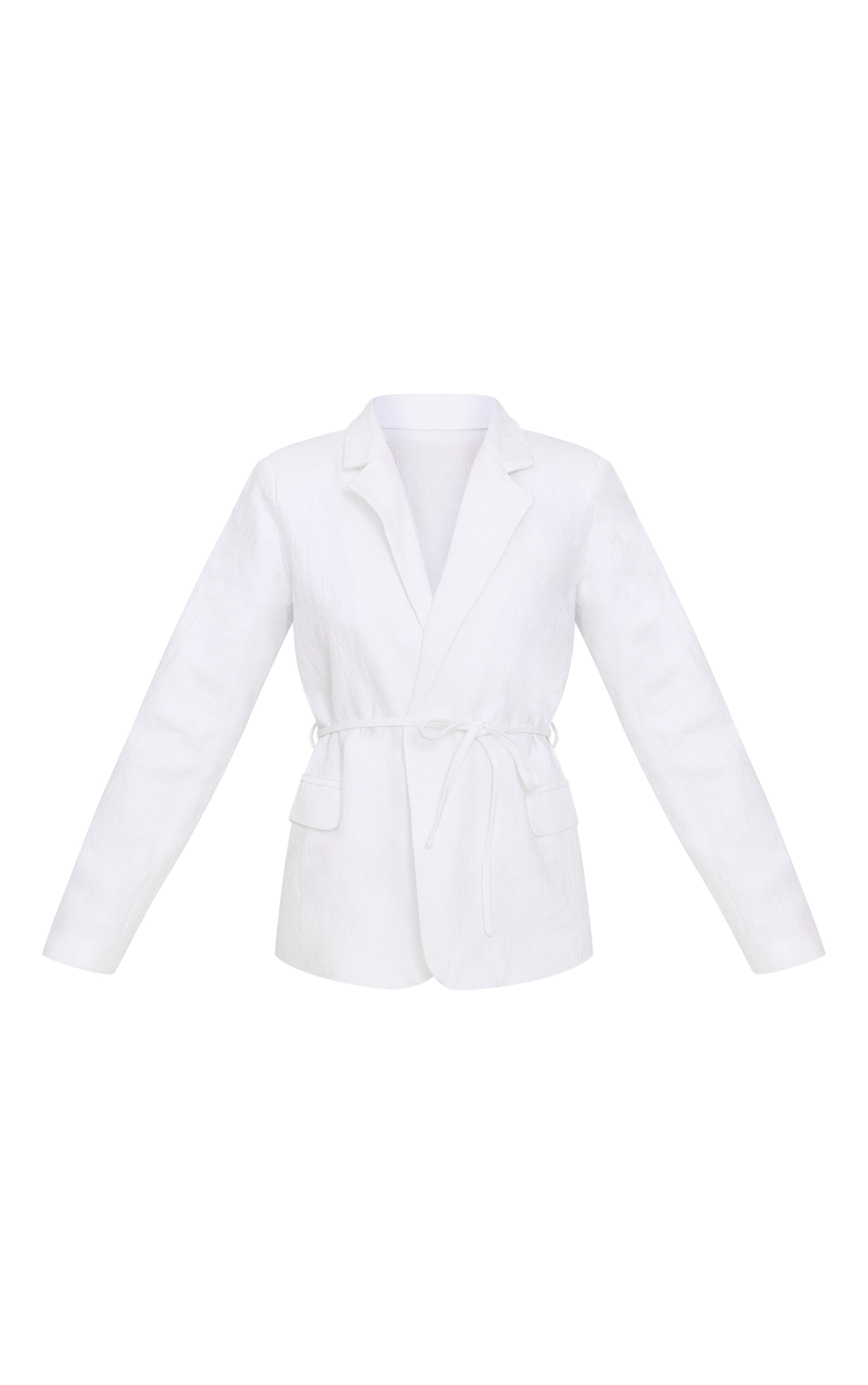 Off White Linen Look Tie Waist Blazer image 5