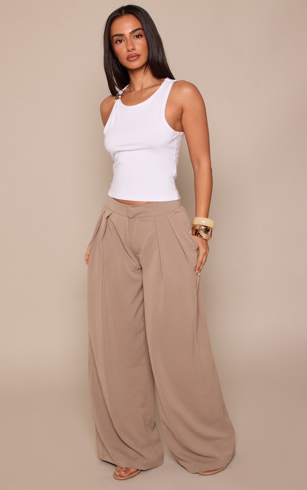 Petite Mushroom Floaty Woven Double Pleat Wide Leg Pants