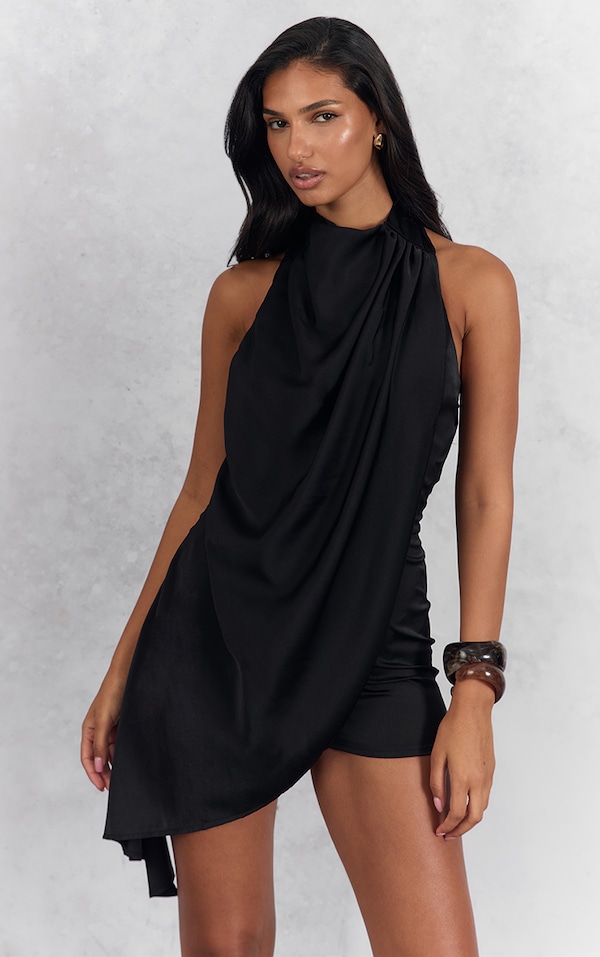 Black Satin Halterneck Romper