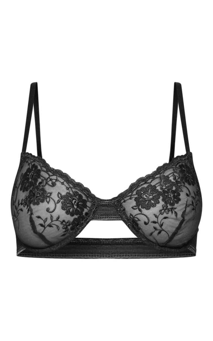 Black Embroidered Floral Lace Underwired Bra PrettyLittleThing AUS