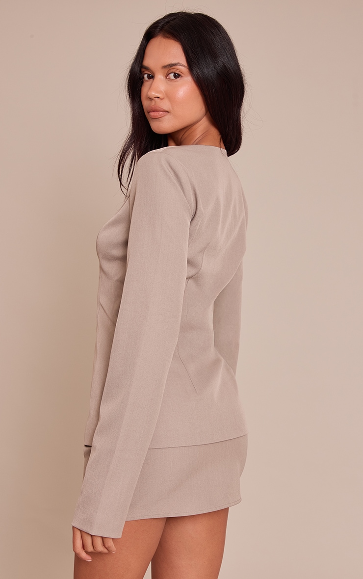 Taupe Gold Trim Cinched Waist Blazer image 2