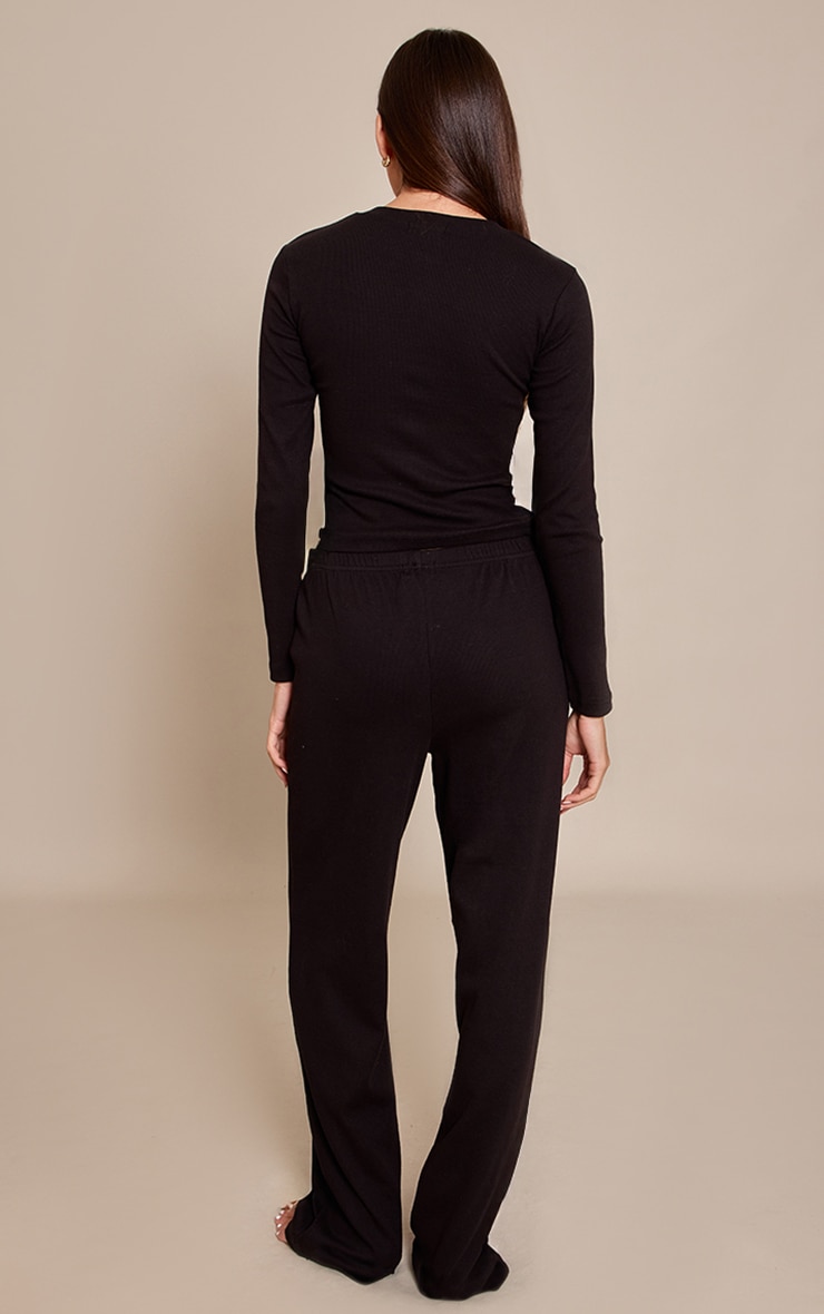 Black Wide Leg Elasticated Waist Pyjama Pants image 3