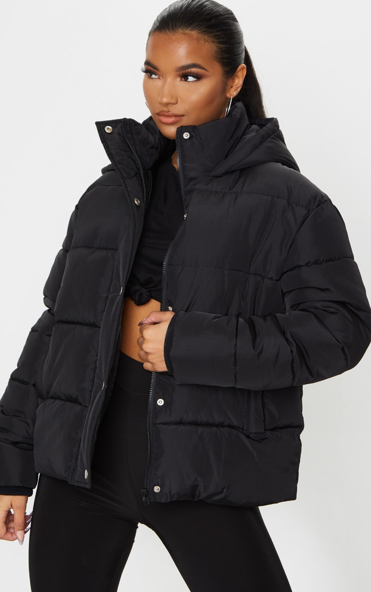 Black Hooded Puffer Jacket image 1