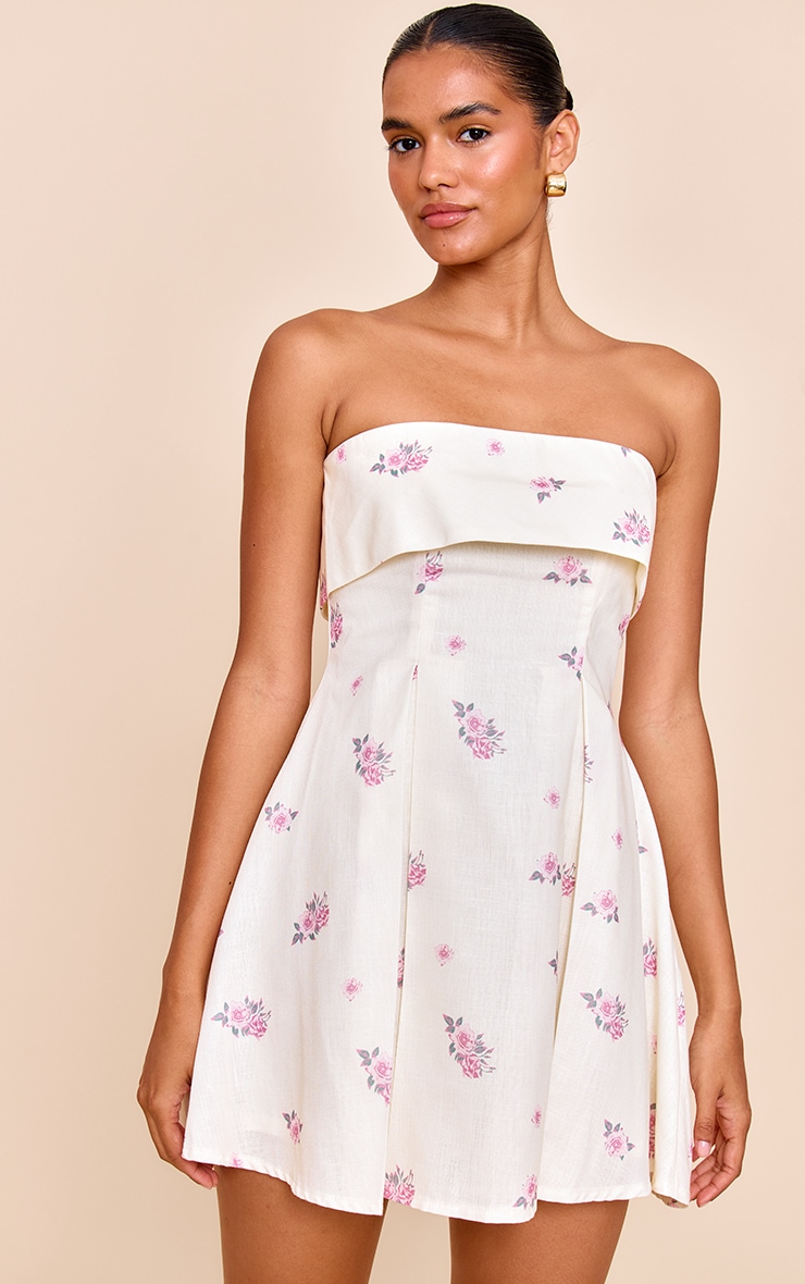 Robe droite bandeau en effet lin mélangé rose fleuri image 1