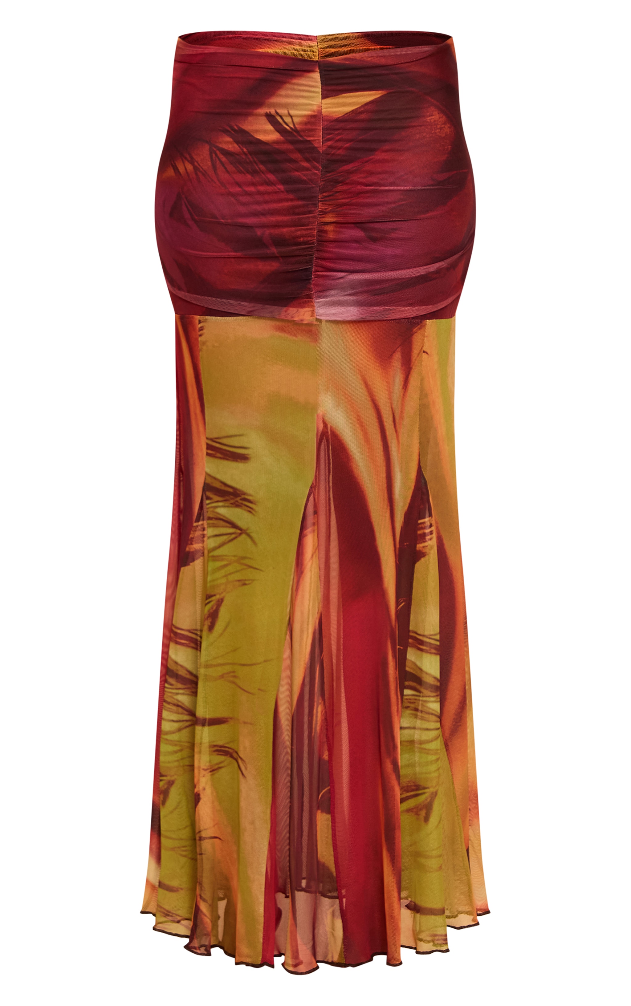 Orange Printed Mesh Overlay Maxi Skirt image 5