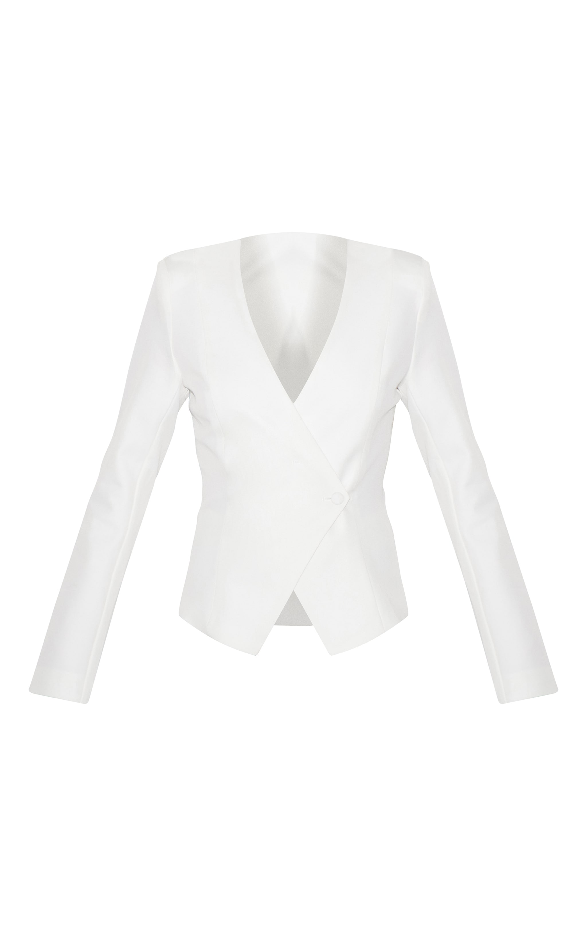  Cream Tailored Cinched Woven Asymmetric Blazer image 5