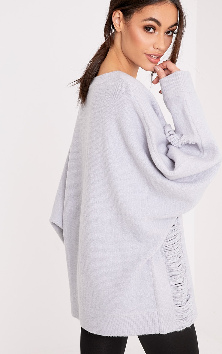 Raysha Light Grey Distressed Over Sized Knitted Jumper PrettyLittleThing