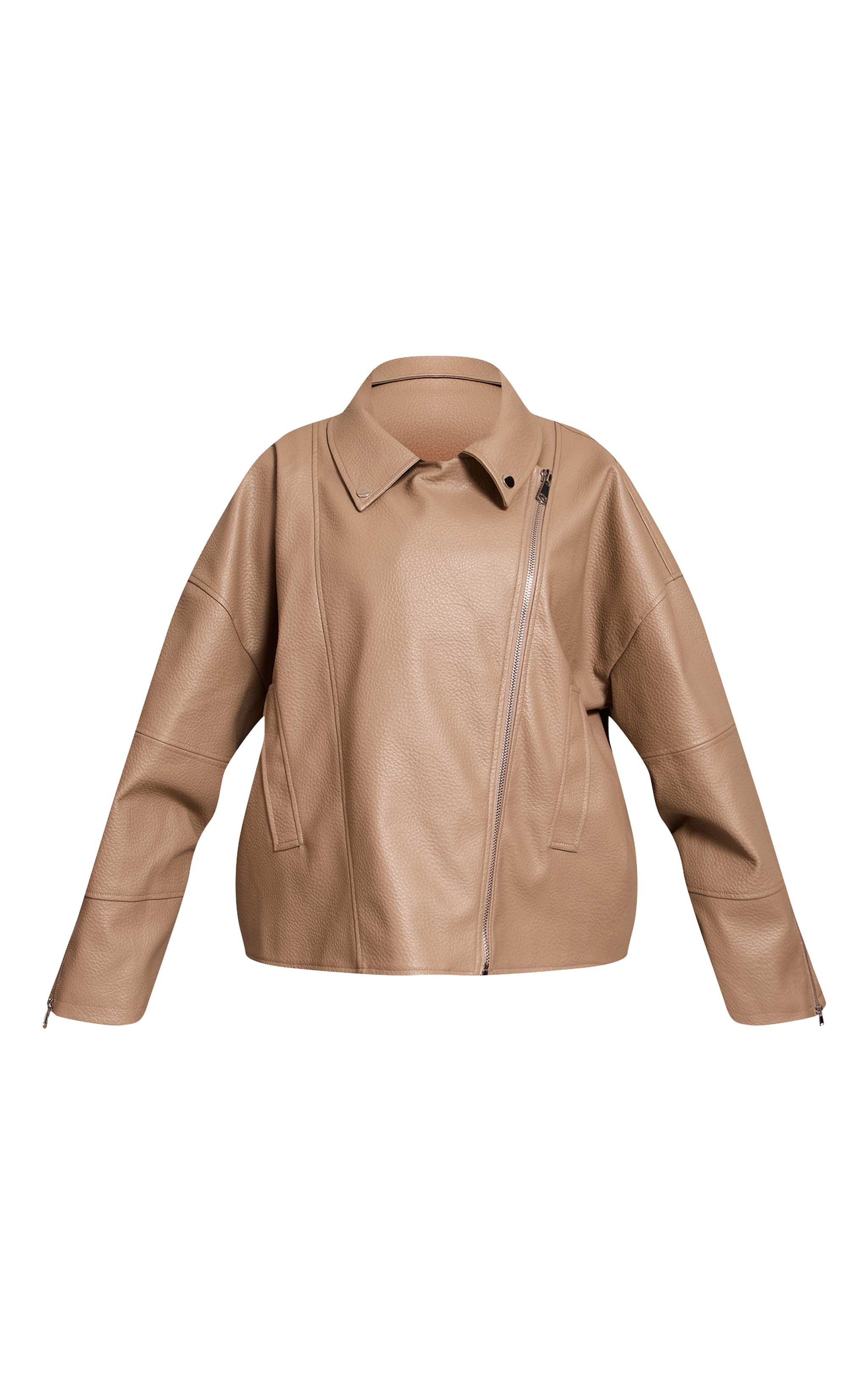 Plus Taupe Faux Leather Oversized Biker Jacket image 5