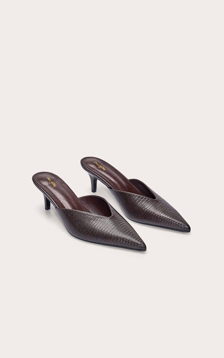 Chocolate Python Pointed Toe Heeled Mule image 3