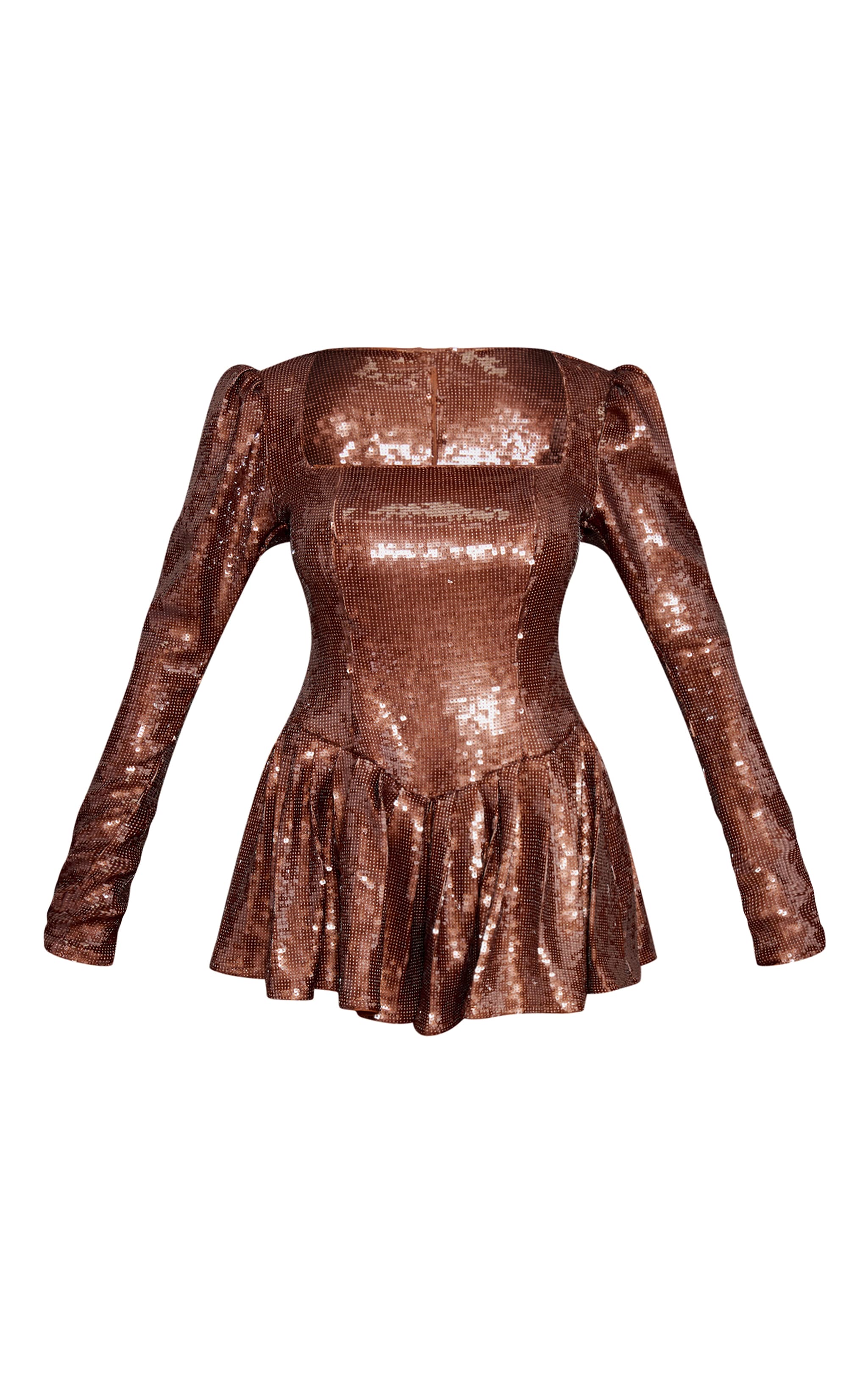 Chocolate Sequin Puff Sleeve Romper image 5