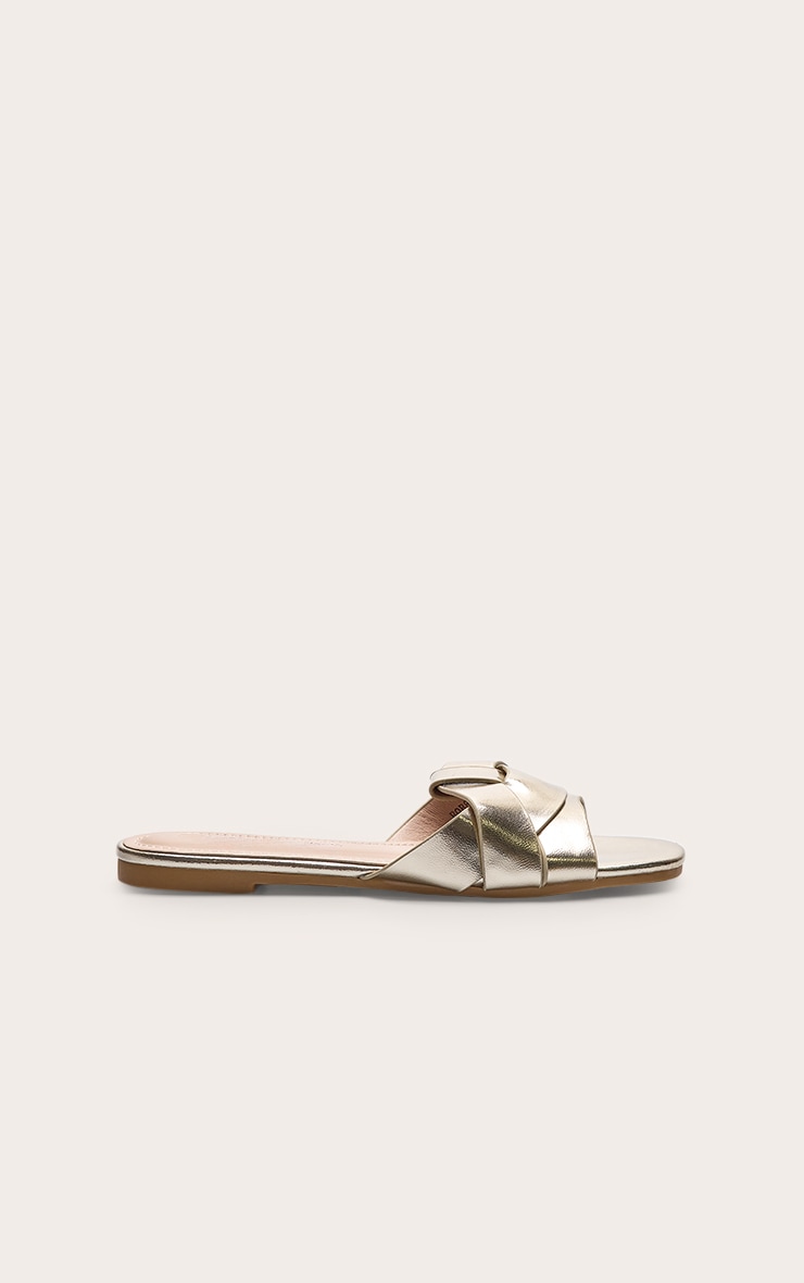 Gold Faux Leather Round Toe Cross Over Sandal image 2