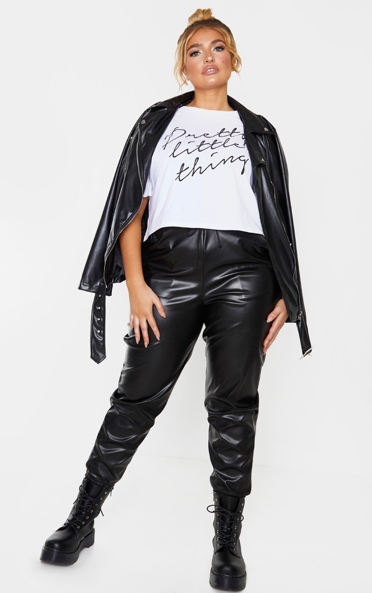 PLT Plus - Pantalon droit en similicuir noir à taille élastique
